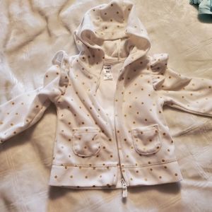 Carter's 9 mo white w gold polka-dots hooded fleec